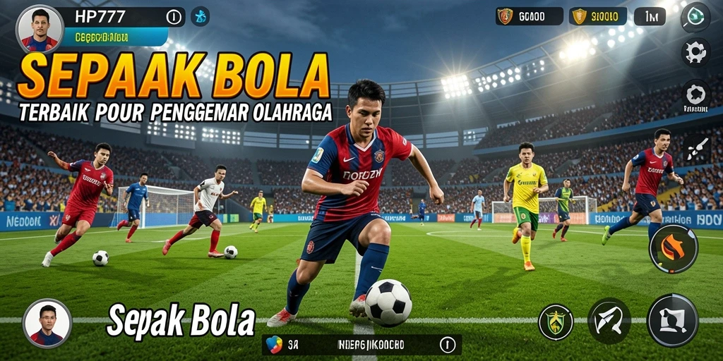 Tampilan antarmuka <strong>HP777</strong> saat bertanding di lapangan sepak bola yang realistis.