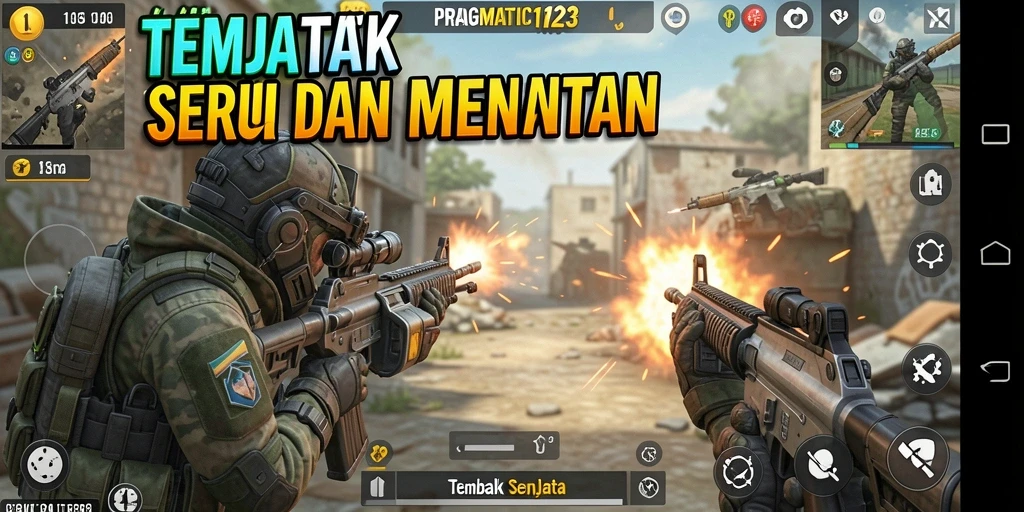 Tampilan antarmuka PRAGMATIC123 saat pertempuran tembak menembak.